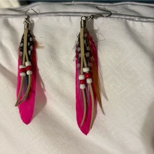 Pink Feather beaded earrings